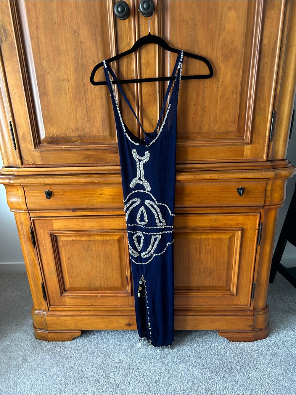 Navy Embellished Maxi Belly Dancing Dress with Sequin Motif